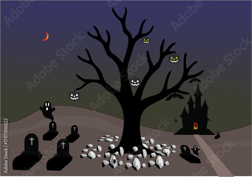 halloween party background, halloween night scene