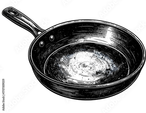 Frying Pan Black and White Illustration