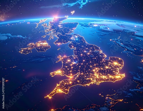 Night view of illuminated United Kingdom