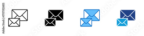 Multiple Mail Multiple Style Icon Design Vector - Two overlapping envelopes, symbolizing multiple messages, inbox, or bulk email