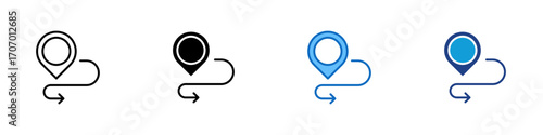 Location Path Multiple Style Icon Design Vector - Map pin with curved path, symbolizing tracking, delivery route, or mail location