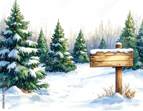 Winter wonderland Christmas tree farm scene