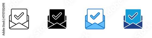 Mail Approved Multiple Style Icon Design Vector - Envelope with check mark, representing verified email, approved message, or confirmation