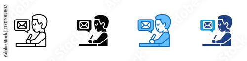 Mail Person Multiple Style Icon Design Vector - Person writing with envelope, symbolizing composing message, draft letter, or email creation