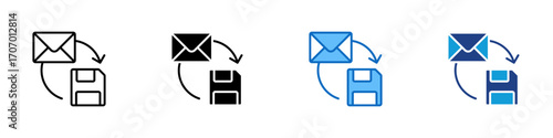 Mail Save Multiple Style Icon Design Vector - Envelope with download arrow and disk, symbolizing save mail, archive message, or backup email