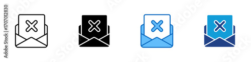 Mail Rejected Multiple Style Icon Design Vector - Envelope with cross mark, representing rejected email, failed message, or blocked inbox