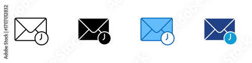 Mail Schedule Multiple Style Icon Design Vector - Envelope with clock, symbolizing scheduled email, delayed sending, or message reminder