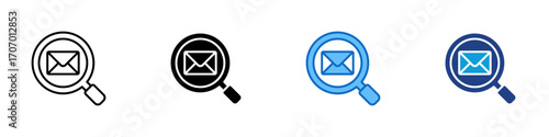 Mail Search Multiple Style Icon Design Vector - Magnifying glass with envelope, representing email search, find message, or filter mail