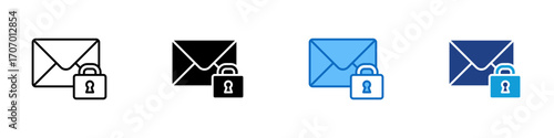 Mail Security Multiple Style Icon Design Vector - Envelope with padlock, representing secure email, protected message, or encrypted inbox