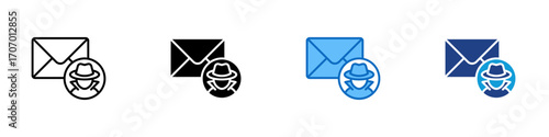 Mail Spam Multiple Style Icon Design Vector - Envelope with masked figure, symbolizing spam, phishing, or dangerous email