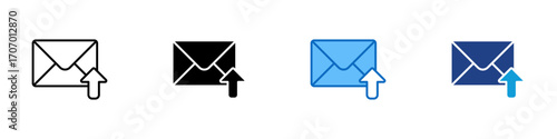 Mail Upload Multiple Style Icon Design Vector - Envelope with upward arrow, symbolizing email upload, message sending, or outgoing mail