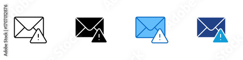 Mail Warning Multiple Style Icon Design Vector - Envelope with warning sign, symbolizing error, alert, or suspicious email