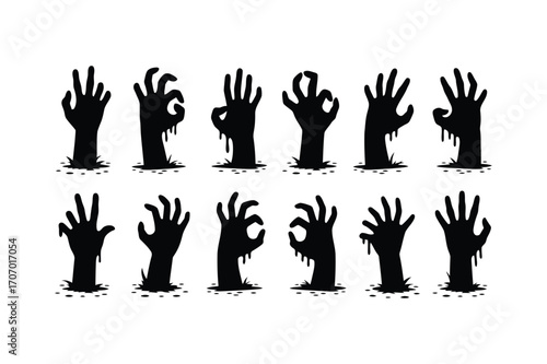Black zombie hands emerging from ground with drips