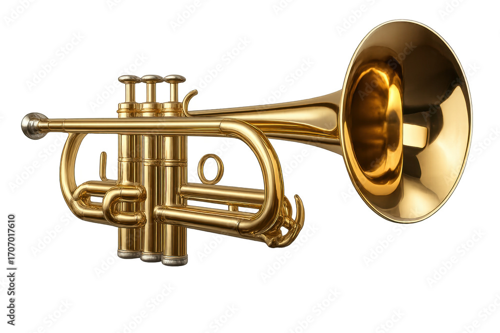 Obraz premium Shiny Gold Trumpet Isolated on Transparent Background
