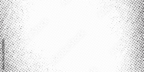 Halftone gradient. Faded stochastic dotwork texture. Random grunge noise background. Black dots, speckles or particles wallpaper. Halftone vector monochrome backdrop