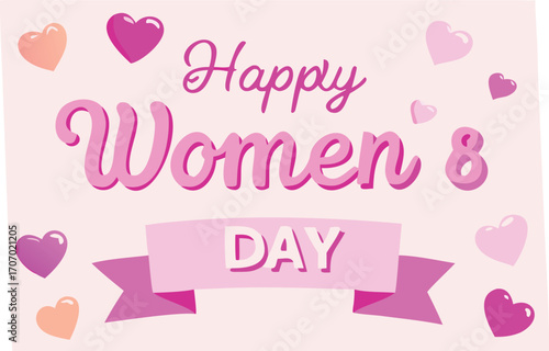 Happy Women's Day greeting with pink hearts and ribbon banner happy women's day vector style EPS file download