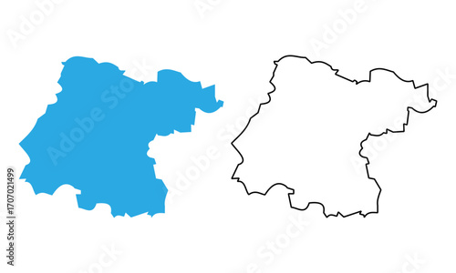 Map of Guanajuato, a state of Mexico. Map with detailed outlines and blue silhouettes