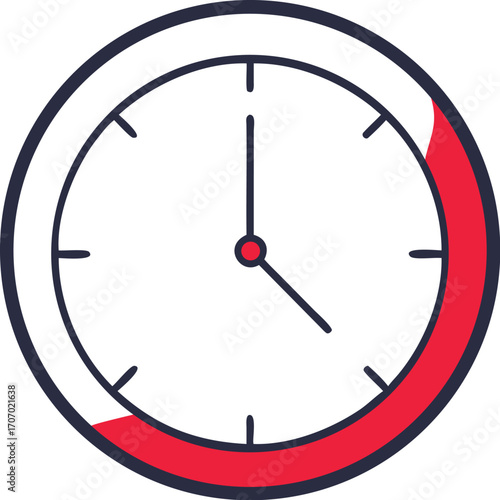 Simple Clock Icon with Red Progress Bar Indicating Time Remaining or Elapsed style vector illustration EPS file download

