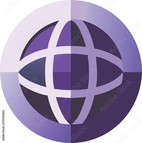 Stylized globe icon with purple gradient and grid lines representing continents and meridians world earth  style vector illustration EPS file download

