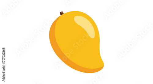 a vibrant yellow mango with a small green stem attached