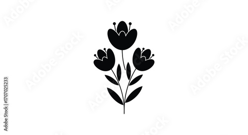 a simple black silhouette of flowers with stems