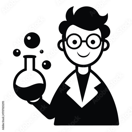 Cartoon Scientist Icon – Chemist Holding Flask Vector