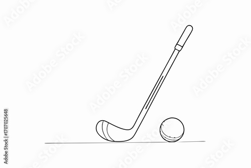 Golf Club and Ball Line Art Illustration