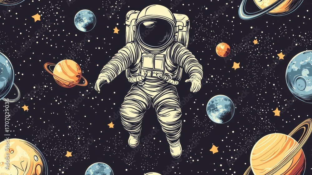 Astronaut and space seamless pattern vector. Graphic tee. vector design for t-shirt printing and embroidery apparel.