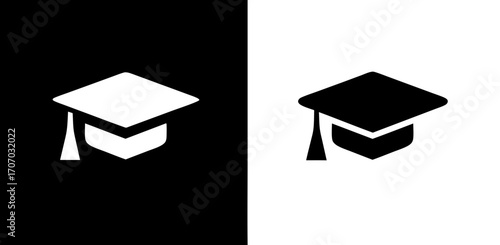 Duotone Graduation Cap Icon Split Black and White Vector Symbol for Education and Graduation Branding