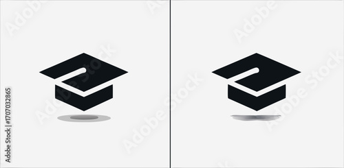 Two Side by side Black Graduation Cap Icon in Vector Style with Subtle Shadow on Light Gray Background