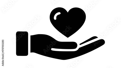 Heart held in open hand symbolizing love, care, support, charity, and giving in elegant design