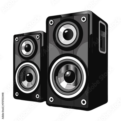 Dynamic bookshelf audio speakers with woofers and tweeters for deep bass and crisp sound. Music and audio technology vector illustration