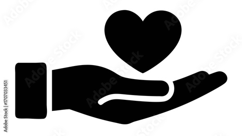Hand holding heart symbol, representing love, care, charity, and giving in a simple design