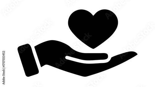 Giving hand holding heart symbol representing love, care, support, and charity concept