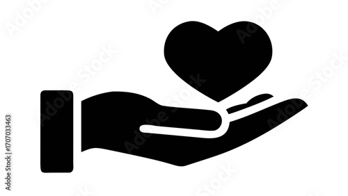 Hand holding heart icon, symbolizing love, care, charity, support, and community compassion