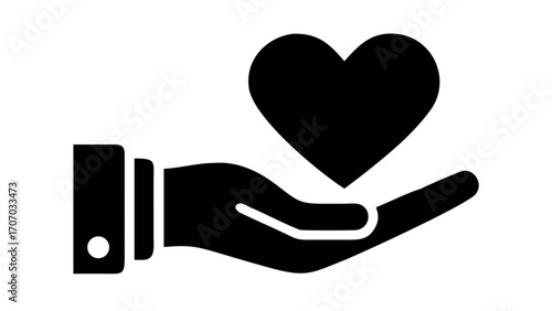 Heart held in open hand, symbolizing care, compassion, love, and support for community