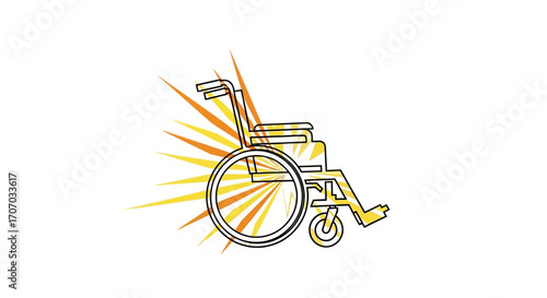 Wheelchair graphic design with radiating sunburst effect.