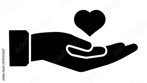 Hand holding a black heart, symbolizing love, care, support, and compassion for all