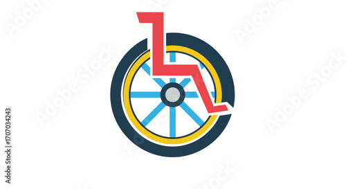 Graphic illustration of a downward trend on a wheel chart, symbolizing a decline, on International Day of Older Persons.