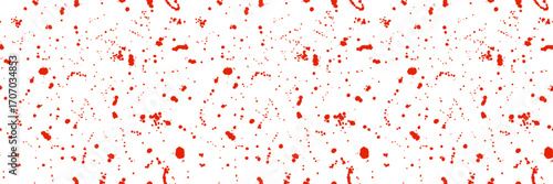 Red blood splatter sprinkle seamless pattern. Ink drops and dots on white background. Vector Halloween horror backdrop. Endless dribble drizzle texture. Wrapping paper, fabric design, textile pattern