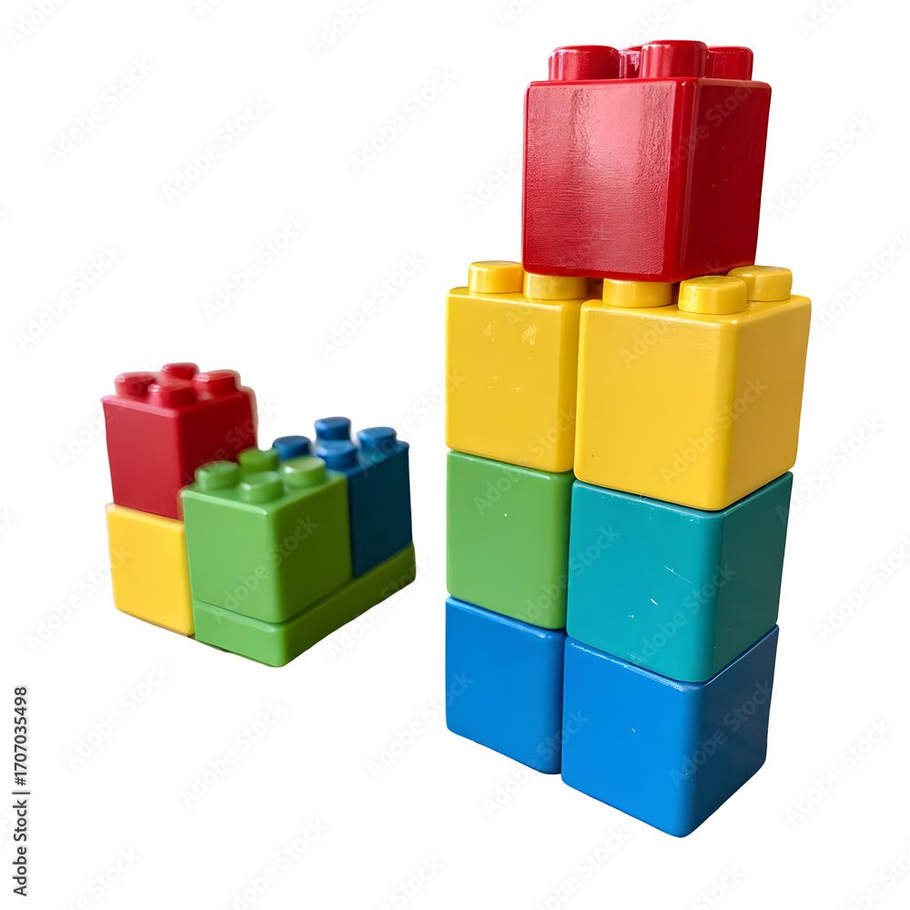 Naklejka premium Colorful Plastic Toy Building Blocks for Kids Education and Creativity