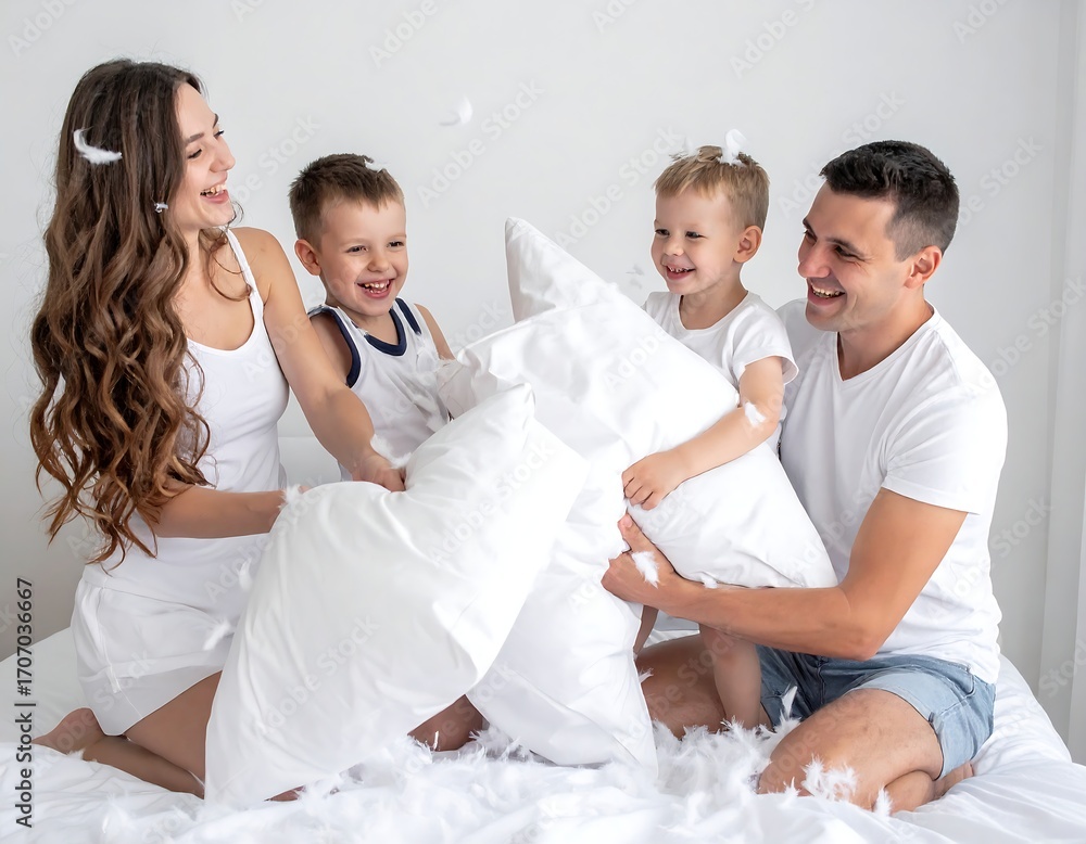 Obraz premium Family pillow fight fun