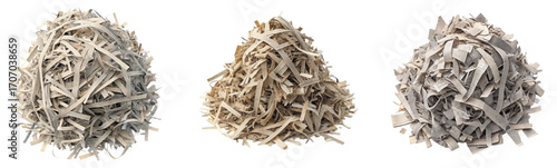 Textured piles of shredded paper strips, perfect for creative projects, recycling concepts, and abstract designs.