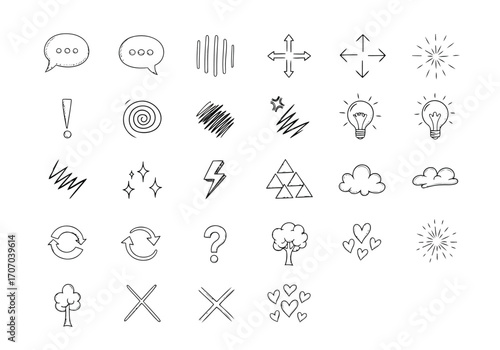 Illustration of handdrawn sketch icons for design and communication