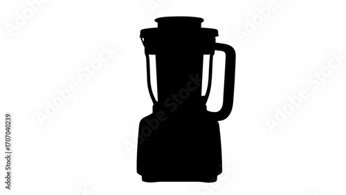 Silhouette of a kitchen blender with a jar and handle standing on a base in a simple illustration