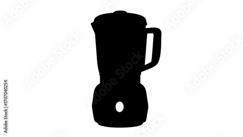 Silhouette of a kitchen blender appliance with a jar, handle, and base with a circular button design