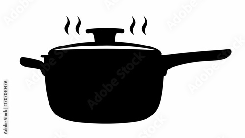 Silhouette of a covered cooking pot with steam rising, featuring a handle and a lid knob design element