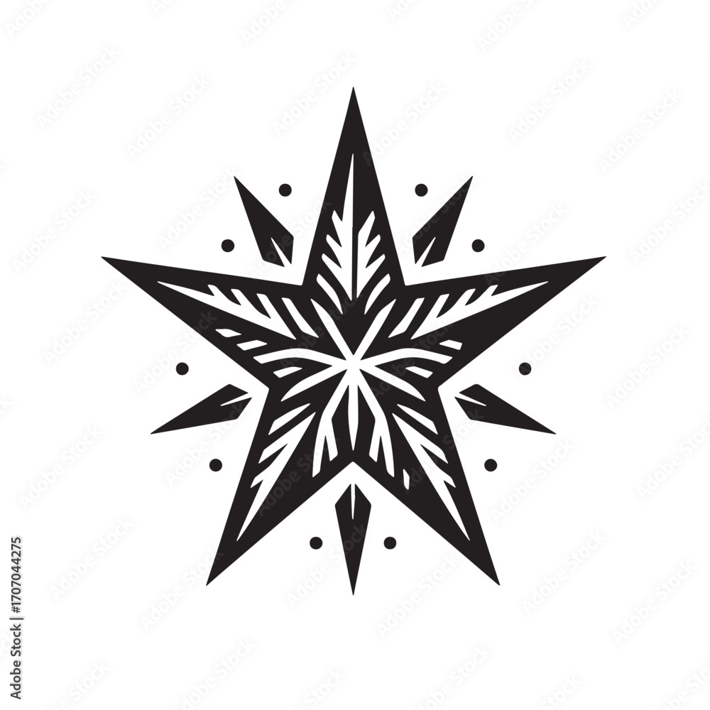 Fototapeta premium Black Christmas Star Silhouette Vector Illustration design, Solid White Background