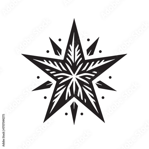 Black Christmas Star Silhouette Vector Illustration design, Solid White Background