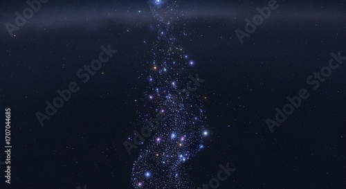 Floating Soul Particles  Tiny glowing dots rising toward starry sky.